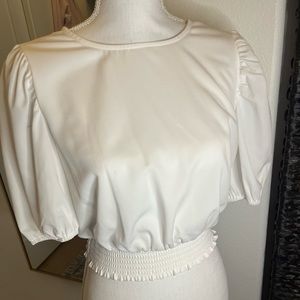 Sugar Lips - White Short-sleeve Ruched Blouse